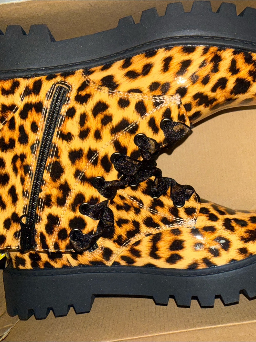 art class Leopard Print Combat Boots in Black and Tan